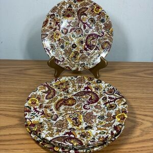 Vintage Ceylon Paisley Patterned Ceramic Plates 7”